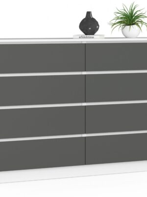 Ak furniture Komoda Kuba 140 cm 8 zásuviek biela/grafitová