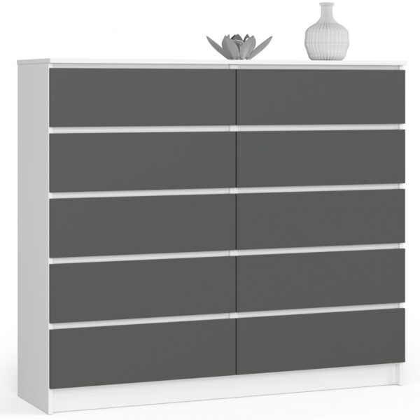 Ak furniture Komoda Kuba 140 cm 10 zásuviek biela/grafitová