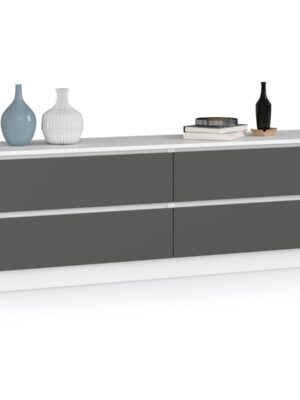 Ak furniture Komoda Kuba 160 cm 4 zásuvky biela/grafit