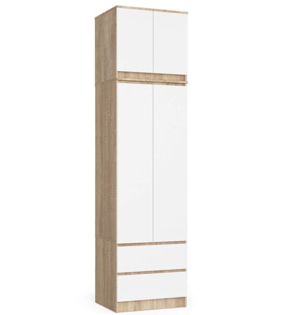 Ak furniture Šatníková skriňa s nástavcom STAR 234 cm biela/dub sonoma