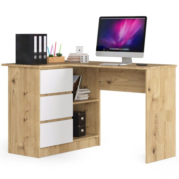 Ak furniture Rohový písací stôl B16 124 cm dub artisan/bílý levý