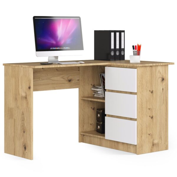 Ak furniture Rohový písací stôl B16 124 cm dub artisan/biely pravý