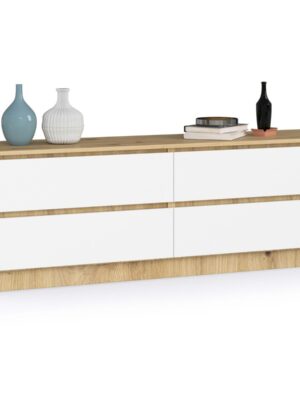 Ak furniture Komoda Kuba 160 cm 4 zásuvky dub artisan/biela