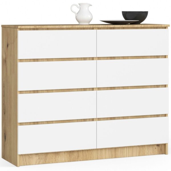 Ak furniture Komoda Kuba 120 cm 8 zásuviek dub artisan/biela