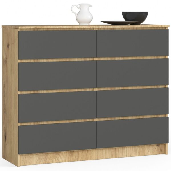 Ak furniture Komoda Kuba 120 cm 8 zásuviek dub artisan/grafitová