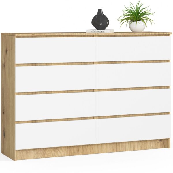 Ak furniture Komoda Kuba 140 cm 8 zásuviek dub artisan/biela