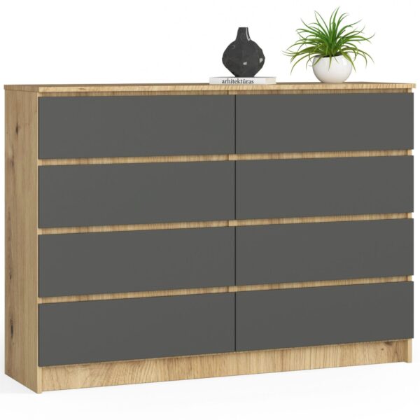 Ak furniture Komoda Kuba 140 cm 8 zásuviek dub artisan/grafit