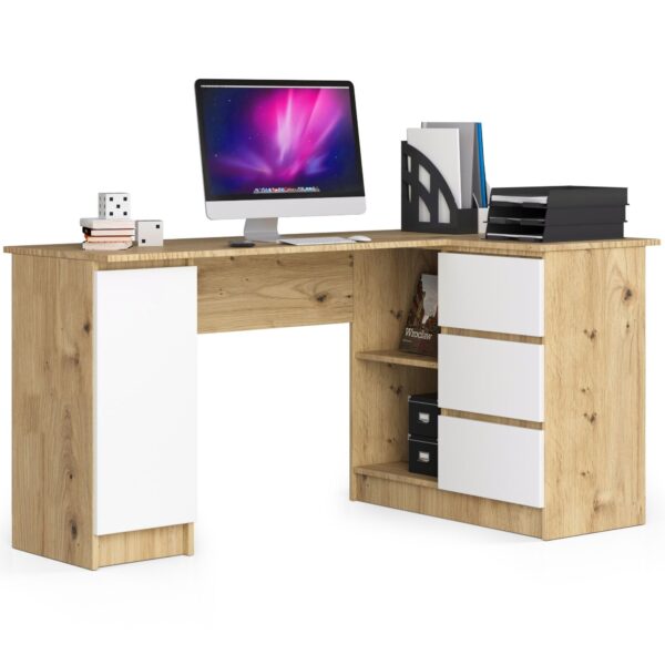 Ak furniture Rohový písací stôl B20 155 cm dub artisan/bílý pravý