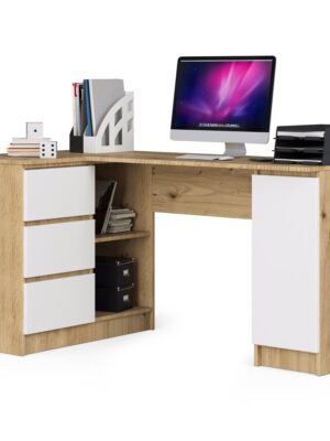 Ak furniture Rohový písací stôl B20 155 cm dub artisan/bílý levý