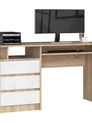 Ak furniture Volně stojící psací stůl CLP 135 cm dub sonoma/bílý lesk