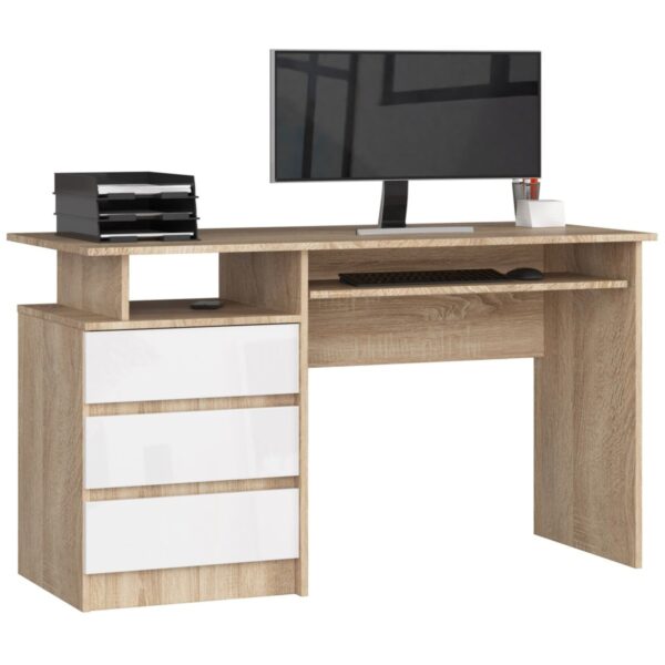 Ak furniture Volně stojící psací stůl CLP 135 cm dub sonoma/bílý lesk