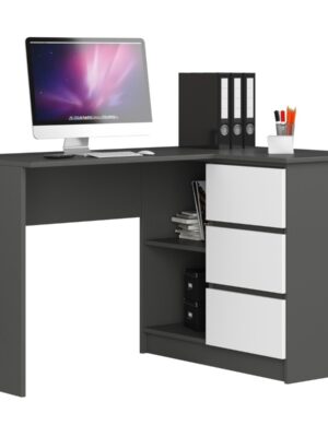 Ak furniture Rohový písací stôl B16 124 cm šedý/bílý pravý