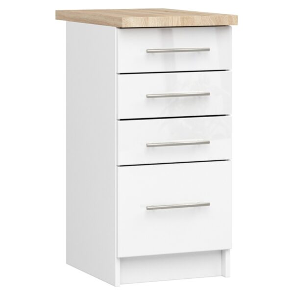 Ak furniture Kuchynská skrinka Olivie S 40 cm 4S biela/biely lesk/dub sonoma