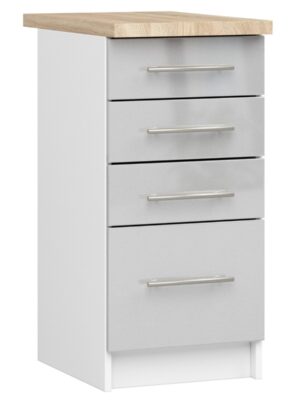 Ak furniture Kuchyňská skříňka Olivie S 40 cm 4S bílá/metalický lesk/dub sonoma