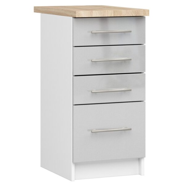 Ak furniture Kuchyňská skříňka Olivie S 40 cm 4S bílá/metalický lesk/dub sonoma