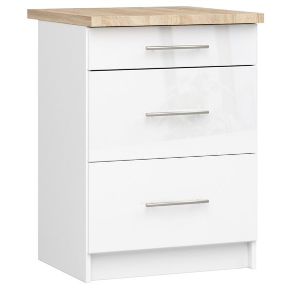 Ak furniture Kuchynská skrinka Olivie S 60 cm 3S biela/biely lesk/dub sonoma