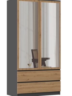 TP Living Šatníková skriňa SS-90 so zrkadlom 180 cm antracitová/dub artisan