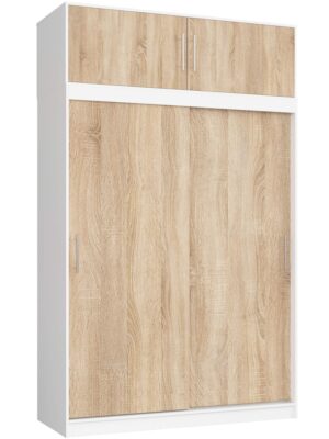 Ak furniture Šatní skříň s posuvnými dveřmi a nástavcem MONO CLP 150 cm bílá/dub sonoma