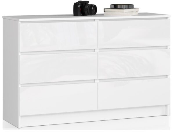 Ak furniture Komoda Kuba 120 cm 6 zásuviek biely lesk