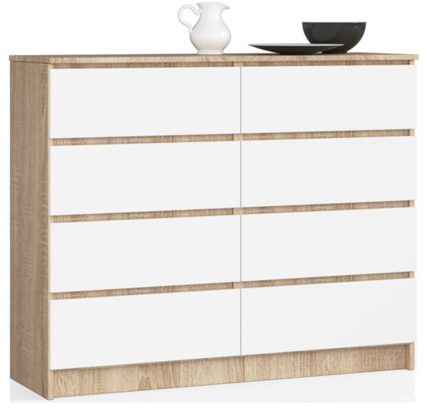 Ak furniture Komoda Kuba 120 cm 8 šuplíků dub sonoma/bílá