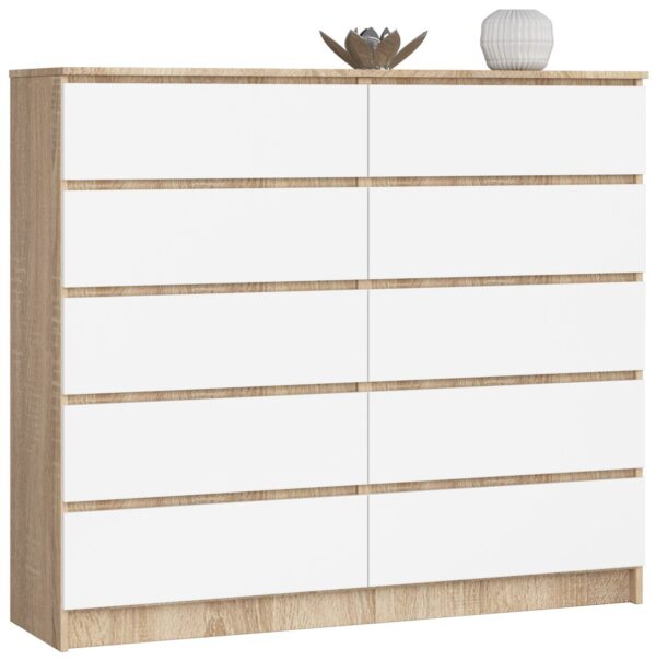 Ak furniture Komoda Kuba 140 cm 10 zásuviek dub sonoma/biela