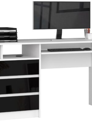 Ak furniture Volně stojící psací stůl CLP 135 cm bílý/černý lesk