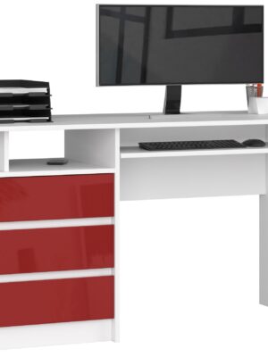 Ak furniture Volně stojící psací stůl CLP 135 cm bílý/červený lesk