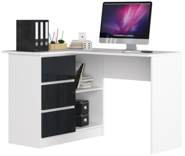 Ak furniture Rohový písací stôl B16 124 cm biely/grafitový lesk ľavý