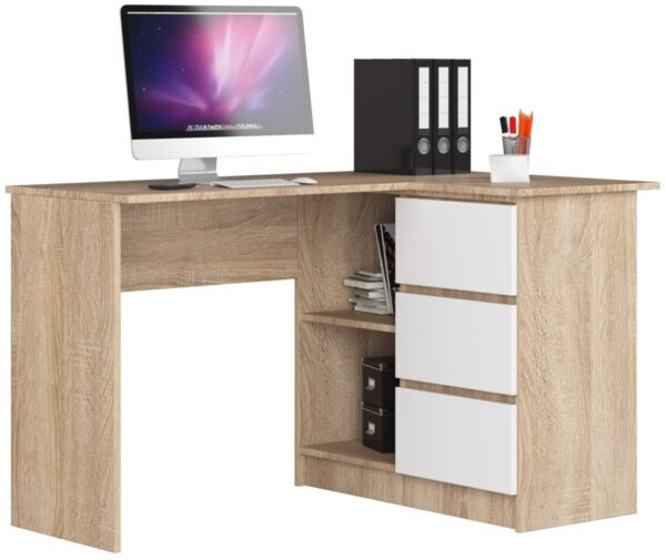 Ak furniture Rohový písací stôl B16 124 cm dub sonoma/biely pravý