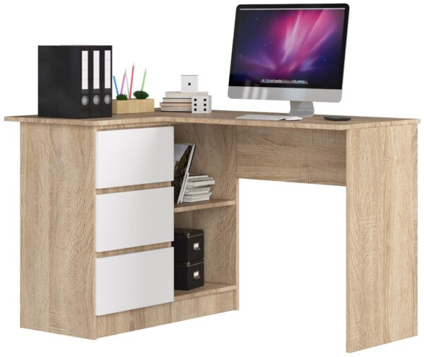 Ak furniture Rohový písací stôl B16 124 cm dub sonoma/biely ľavý