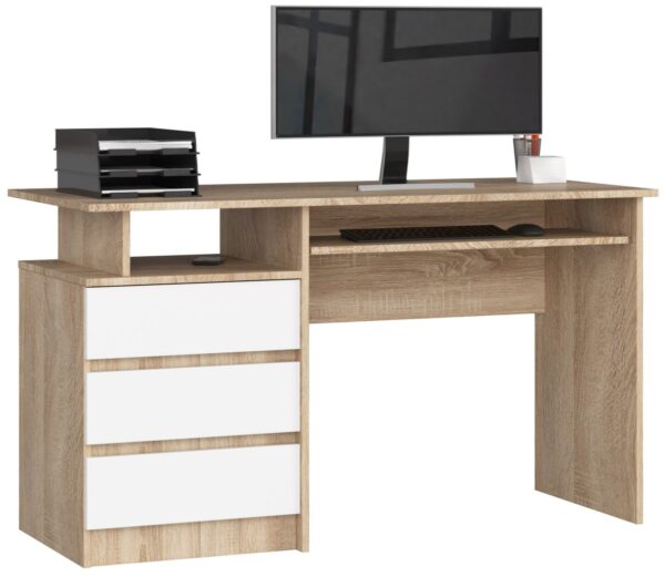 Ak furniture Volně stojící psací stůl CLP 135 cm dub sonoma/bílý