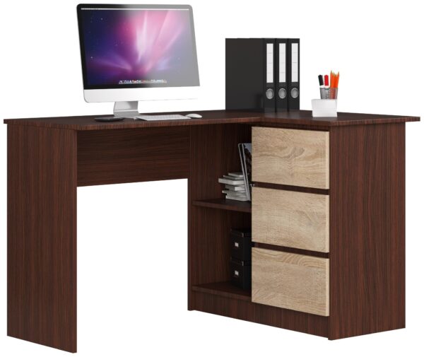 Ak furniture Rohový písací stôl B16 124 cm wenge/dub sonoma pravý