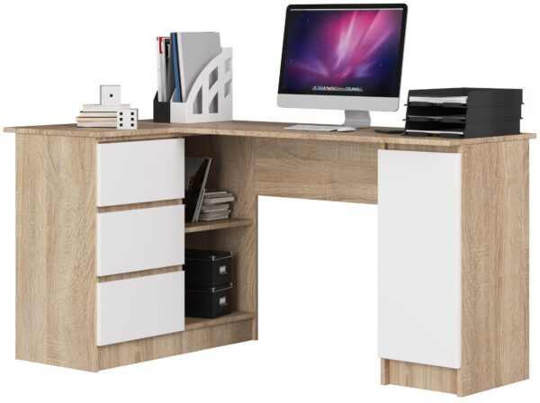 Ak furniture Rohový písací stôl B20 155 cm dub sonoma/biely ľavý