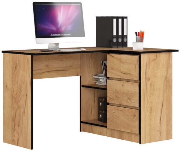 Ak furniture Rohový písací stôl B16 124 cm dub craft zlatý pravý