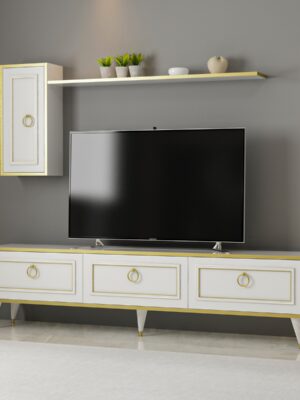 Kalune Design TV stěna LORENZ 180 cm bílá/zlatá