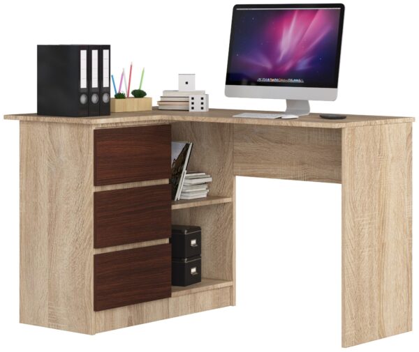 Ak furniture Rohový písací stôl B16 124 cm dub sonoma/wenge ľavý