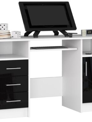 Ak furniture Volně stojící psací stůl Ana 124 cm bílý/černý lesk