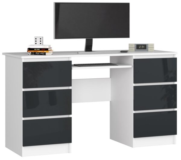 Ak furniture Písací stôl A-11 135 cm biely/grafitově šedý lesk