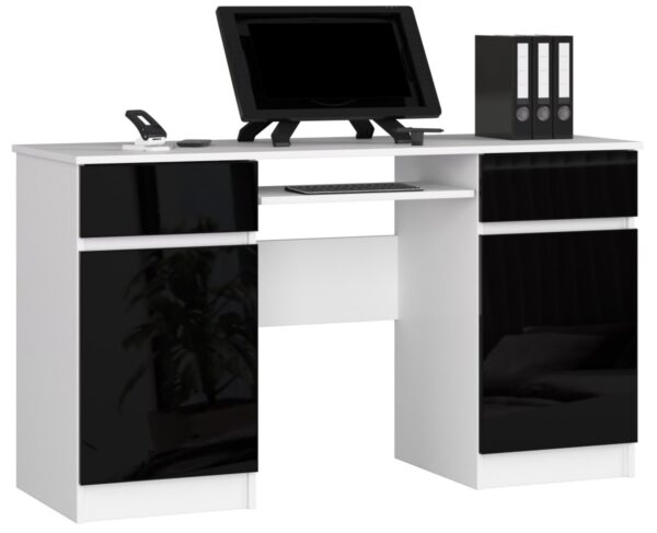 Ak furniture Písací stôl A5 135 cm biely/čierny lesk