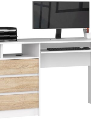 Ak furniture Volně stojící psací stůl CLP 135 cm bílý/dub sonoma