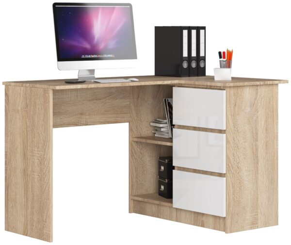 Ak furniture Rohový písací stôl B16 124 cm dub sonoma/biely lesk pravý