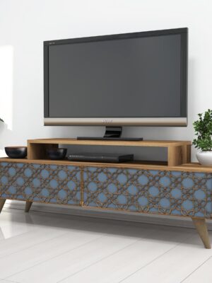 Kalune Design TV stolek CITY 140 cm ořech/modrý