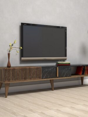 Hanah Home TV stolík Milan 180 cm orech/čierny mramor