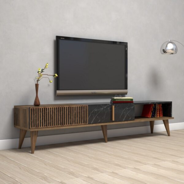 Hanah Home TV stolík Milan 180 cm orech/čierny mramor