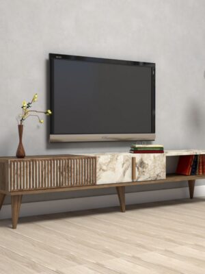 Hanah Home TV stolík Milan 180 cm orech/biely mramor