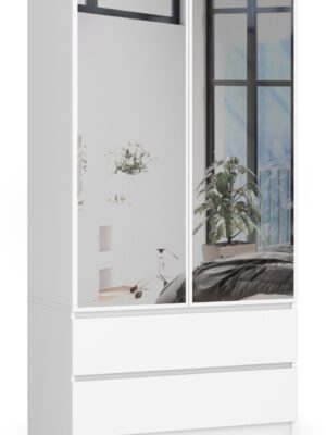 Ak furniture Šatníková skriňa Star so zrkadlom 90 cm biela