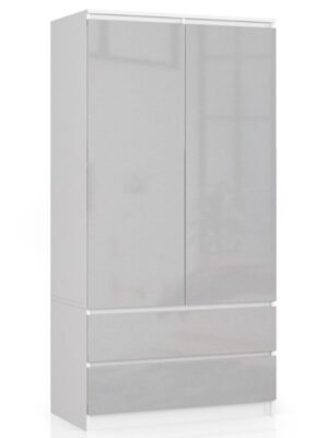 Ak furniture Šatníková skriňa Star 90 cm biela/šedá lesk