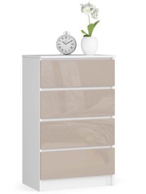 Ak furniture Komoda Kuba 60 cm - 4 zásuvky biela/cappuccino