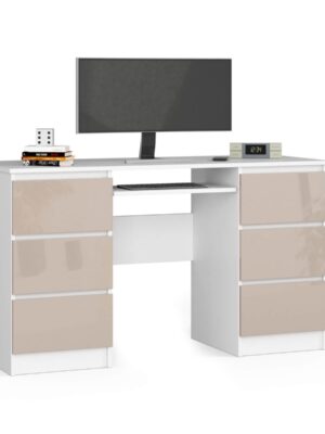 Ak furniture Písací stôl A-11 135 cm biely/cappuccino lesk