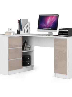 Ak furniture Rohový písací stôl B20 155 cm biely/cappuccino lesk ľavý